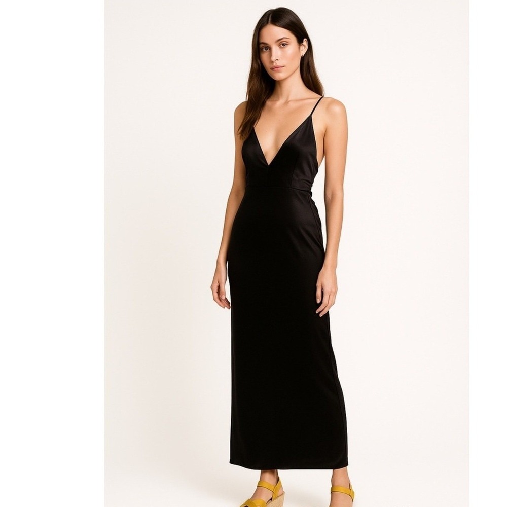 SOHO‎ Dress Womens M Black Spaghetti Strap V Neck Side Slit Maxi gown